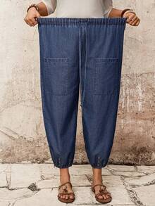 EMERY ROSE EMERY ROSE Jeans informales de talla grande con dobladillo con cordón - Azul - Ver 7