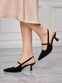 Sleekvia 女士新款高跟鞋，尖头，细高跟，后跟带，绒面革鞋带，简约舒适，百搭优雅通勤鞋 - 啞光黑色 - 查看 9