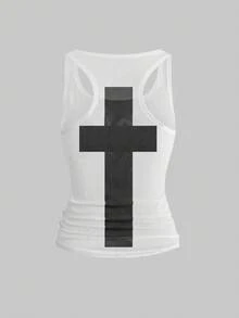 ROMWE Grunge Punk Dark Slogan Music Festival Sexy Sheer Mesh Cami Top For Women - White - View 2