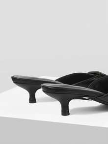 Mnmlis Giày sandal cao gót mũi vuông dành cho nữ, gót mỏng, kiểu dáng cổ chữ V, thời trang nổi tiếng trên mạng, dép hở mũi mùa hè. - màu đen - Xem 4