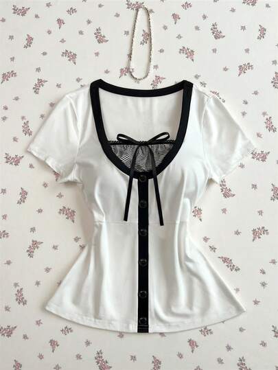 Elamini Casual Striped Patchwork Women T-Shirt