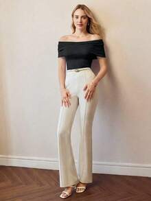 MOTF PREMIUM OFF THE SHOULDER RUCHED KNIT TOP - Black - View 4