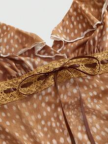 ROMWE Áo tank top nữ in hình hươu dễ thương kiểu Kawaii với viền bèo nhún và vạt áo bất đối xứng - Màu Khaki - Xem 3