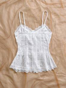 Soleia 新款绿色蕾丝拼接纽扣设计女士吊带背心，适合派对、约会、情人节、复活节、狂欢节、下午茶、海滩、邮轮、城市度假、波西米亚风、浪漫花卉图案等场合。 - 綠色 - 查看 2