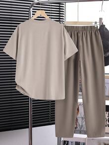 SHEIN Bộ 2 món/Bộ áo thun tay ngắn có túi màu tương phản thoải mái đa năng cho bé trai tuổi teen - Nhiều màu - Xem 3