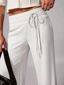 Avenya Light Grey High Waist Double Waist Tie Loose Leg Pants Loungewear Summer Casual - White - View 2