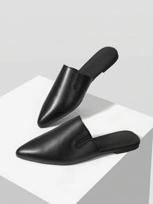 Mnmlis Mules planas de punta estrecha y estilo casual para mujer - Negro - Ver 5