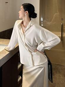 DAZY 女士度假休闲衬衫和裙子两件套 - 米色 - 查看 2