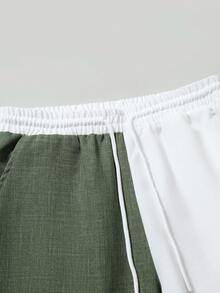 EGENSIO Conjunto de camisa blanca y verde con parches para hombre, camisa de manga corta con cuello + pantalones con cordón y bolsillo en la cintura, conjunto casual minimalista - Blanco - Ver 7