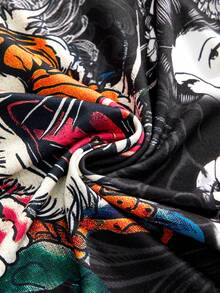 ROMWE Y2K Shibuya Gyaru Tiger Geisha Print Halter Neck Sexy Mini Dress For Women - Black - View 3