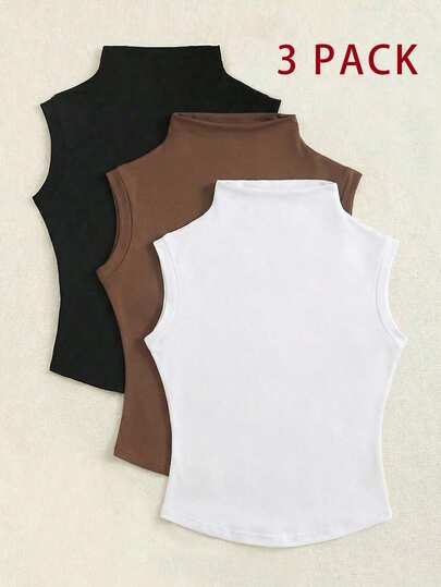 Teen Girl Casual Solid Color Mandarin Collar Tank Top, Summer