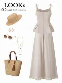 Lyxana Women's Solid Color Minimalist Daily Wear Camisole Top And Skirt 2-Piece Set - Apricot - View 2