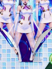 SHEIN 卡通女孩极简图案，亮紫色，韩流女团泳装印花，连体泳衣，适合夏季穿着 - 彩色 - 查看 6