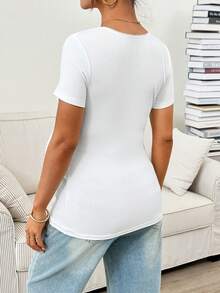 SHEIN Maternity Casual Solid Color Short Sleeve T-Shirt For Summer - White - View 2