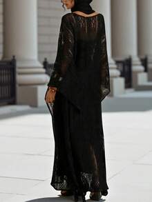 Vesra 2pcs Women's Black Lace Sheer Cover-Up & Camisole Dress Set - Black - View 2