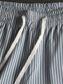 STYNVO Men's Summer Casual Striped Drawstring Waist Shorts - Blue and White - View 3