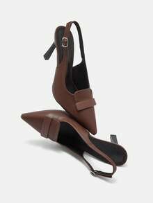 CUCCOO BIZCHIC Women's Outdoor Pointed Toe Stiletto Heels, Brown PU Leather, Minimalist Design, Comfortable For Daily Wear & Party, Buckle Strap Spring Shoes Spring Break Easter For Christmas Spring Shoes - Brown - View 9