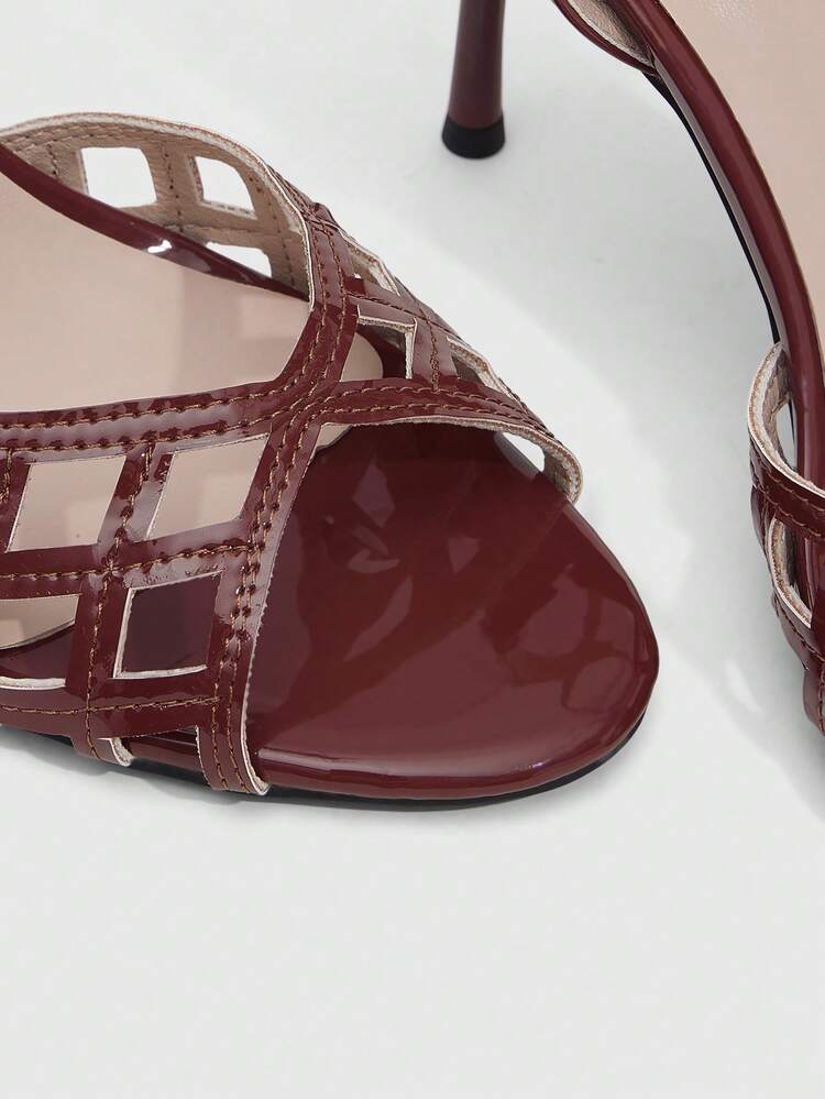 CUCCOO SZL Women Shoes Women's High-Heeled Sandals Spring And Summer New Patent Leather Mesh Hollow Peep Toe Fine High Heel 8.5cm French Retro Elegant Dating Versatile Solid Color Women's Shoes