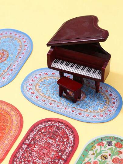 MINKOJA - SELECTS 1/4Pcs 4 Colour Miniature Dollhouse Floor Decoration Mat Model Ornament, Small Fabric Miniature Living Room Scene Decor, Oval Turkish Woven Rug, Cottage Decoration, Tiny Scene DIY Components.,Easter,Easter Gift,Miniature Things,