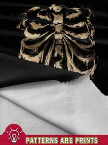 Attitoon Casual Minimalist Skull Graphic Dropped Shoulder Women T-Shirt, Suitable For Summer Off The Shoulder Top Back To School - Black - View 3