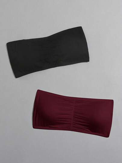 ROMWE 2pcs/Set Seamless Solid Color Bandeau Bras