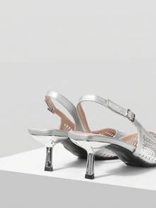 Mnmlis Women's Fashion Hollow Breathable Pointed Heel High Heel Single Shoes - Silver - View 3