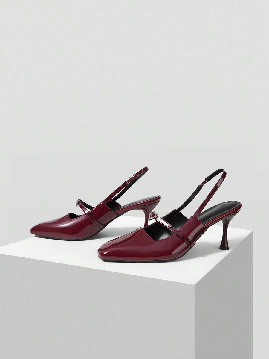 Mnmlis Women's Fashion Mary Jane High Heel Pumps - Burgundy - View 1