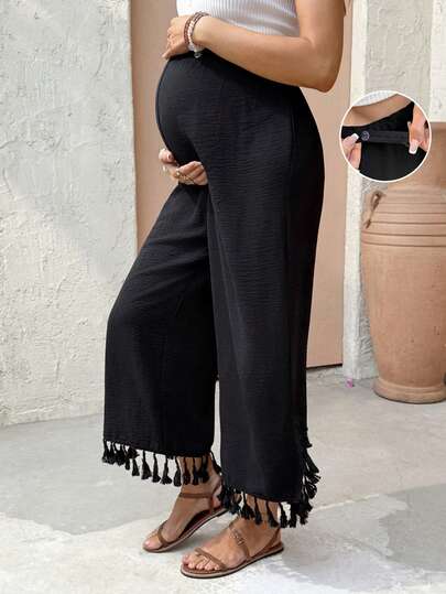 SHEIN Maternity Casual Fringe Hem Pants