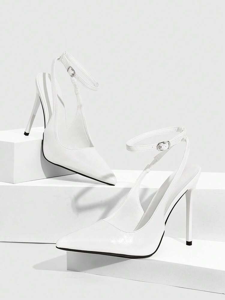 CUCCOO SZL Women Shoes Women Pointed Stiletto White Ankle Strap Fashion Sexy Dinner Party Dating Women High Heel Shoes Slingback Shoes Women's Shoes