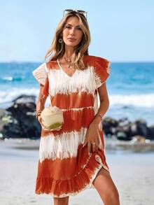 Sylviya Đầm nữ tay ngắn nhuộm màu tie-dye kiểu dáng thường ngày, thích hợp cho kỳ nghỉ. - Nhiều màu - Xem 3
