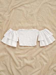 SHEIN WYWH New Arrival Spring/Summer Ruffled Hem Printed Tube Top For Women,Summer Top - White - View 2