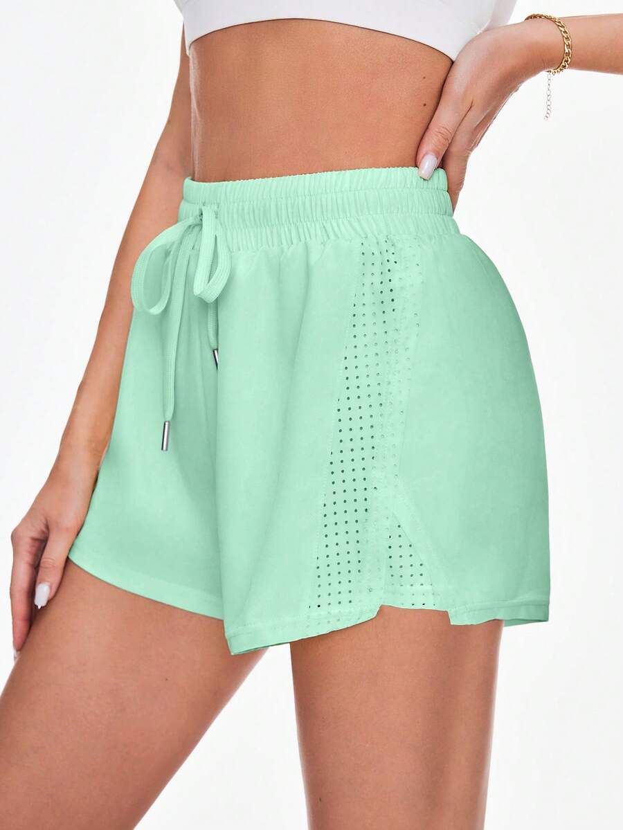 Sovereign Charm Casual Solid Color Drawstring Waist Sports Shorts - Mist Green - View 1