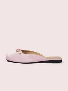 CUCCOO DOLLMOD Pink Satin Three-Dimensional Flower Square Toe Slip-On Mary Jane Flat Shoes - Pink - View 2