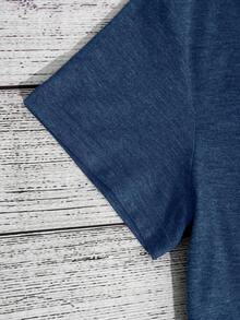 EMERY ROSE Women's Round Neck Short Sleeve Casual Fashion Regular T-Shirt - Navy Blue - View 4