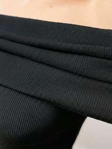MOTF PREMIUM OFF THE SHOULDER RUCHED KNIT TOP - Black - View 8