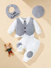 Souflis Souflis Baby Boy Fashion Color Block Gentleman Suit, Casual Outfit - Grey - View 7