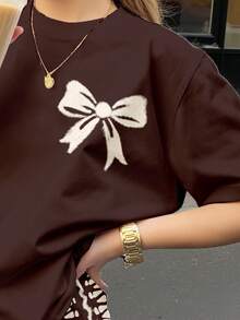 Teen Girl Bow Print Drop Shoulder Tee & Shorts - Multicolor - View 4