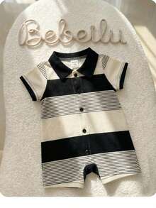 Bộ đồ liền thân tay ngắn dệt kim sọc dễ thương cho bé trai sơ sinh mùa hè, thích hợp cho tiệc sinh nhật, tiệc tối, biểu diễn, đám cưới, một tháng tuổi, lễ rửa tội và tiệc sinh nhật lần thứ 1, tiệc mừng em bé chào đời - Nhiều màu - Xem 5