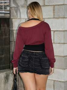 Arliah Women Asymmetrical Neck Grey 2 In 1 Sweatshirt In Fall/Winter - Burgundy - View 2