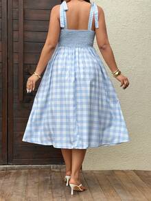 Sunnyshic Đầm dài không tay kẻ caro xanh dương dành cho nữ, thích hợp cho mùa xuân/hè. - Màu xanh lam - Xem 2