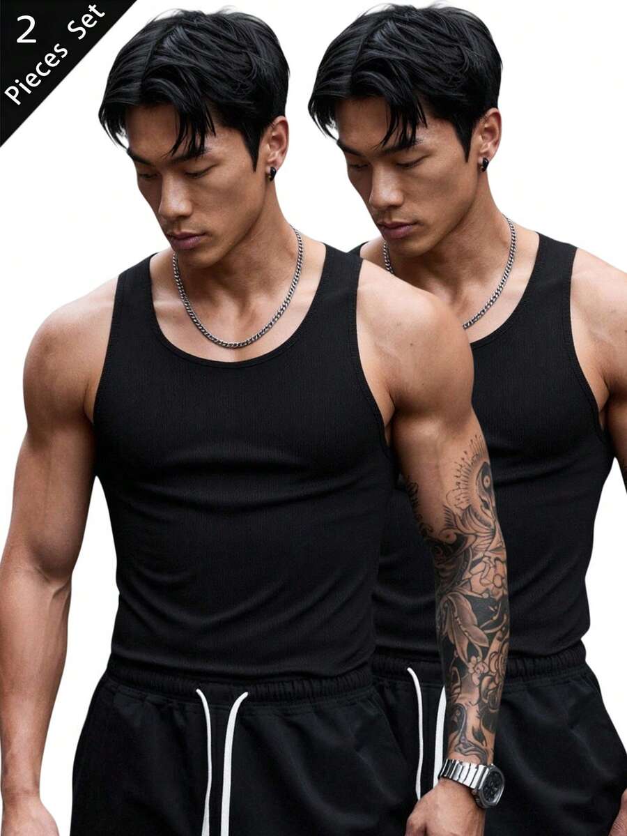 GymBeat Men's Casual Versatile Solid Color Sports Tank Top - Black - View 1