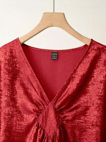 EMERY ROSE Bata de kimono con cuello en V elegante y mangas con volantes para mujer, adecuada para fiestas, reuniones y uso diario en primavera/verano - Rojo - Ver 4