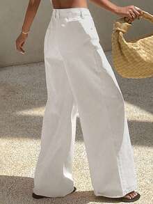 Dazy Tall 女式高腰/长款休闲直筒牛仔裤 - 白色 - 查看 4