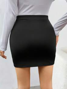 EMERY ROSE Minifalda negra de cintura alta y ajustada con botones para mujer - Negro - Ver 2