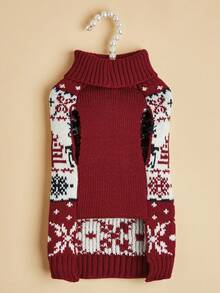 驯鹿雪花图案针织高领毛衣，贵宾犬圣诞装扮 - 彩色 - 查看 4