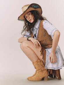Styleloop Women's Mid-Calf Boots, Suede Fabric, Bohemian Style, Retro American, Boho, Western Boots, Coachella Music Festival, Party Outfit - Mustard Yellow - View 8