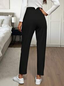 SHEIN LUNE Pantalon de costume de couleur unie pour femmes en automne/hiver - Noir - Voir 2