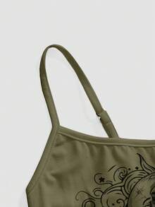 ROMWE Plus Size Gothic Mysterious Hippie Sun & Moon Graphic Camisole, Sexy Summer - Green - View 4