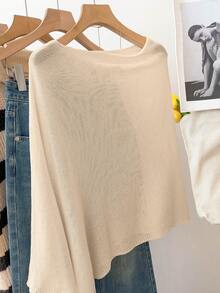 GlowEve Poncho de punto holgado y casual de estilo vacacional para mujer, primavera/verano - Albaricoque - Ver 2