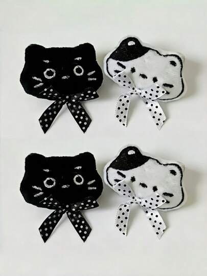 ROMWE Kawaii 5件套粉白可爱小猫天使翅膀，Y2K简约条纹复古波点刺绣猫爪发夹，动漫发饰套装，送礼佳品